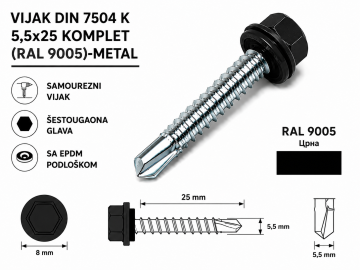 VIJAK DIN 7504 K 5,5x25 KOMPLET (RAL 9005)-METAL
